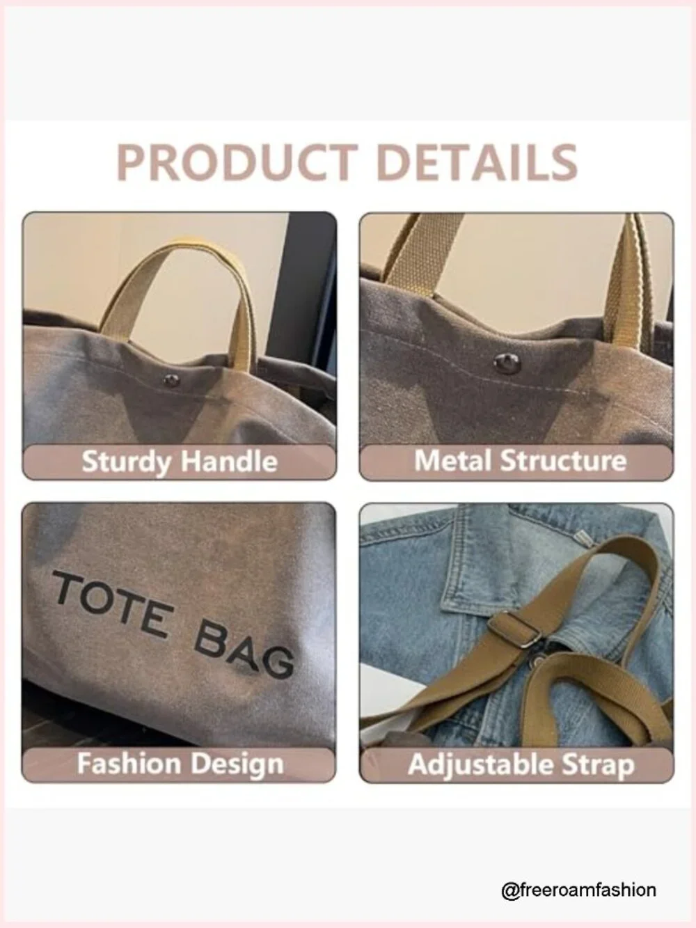 Large Canvas Tote Bag Shoulder Crossbody 17.7x13.7 Travel Handbag